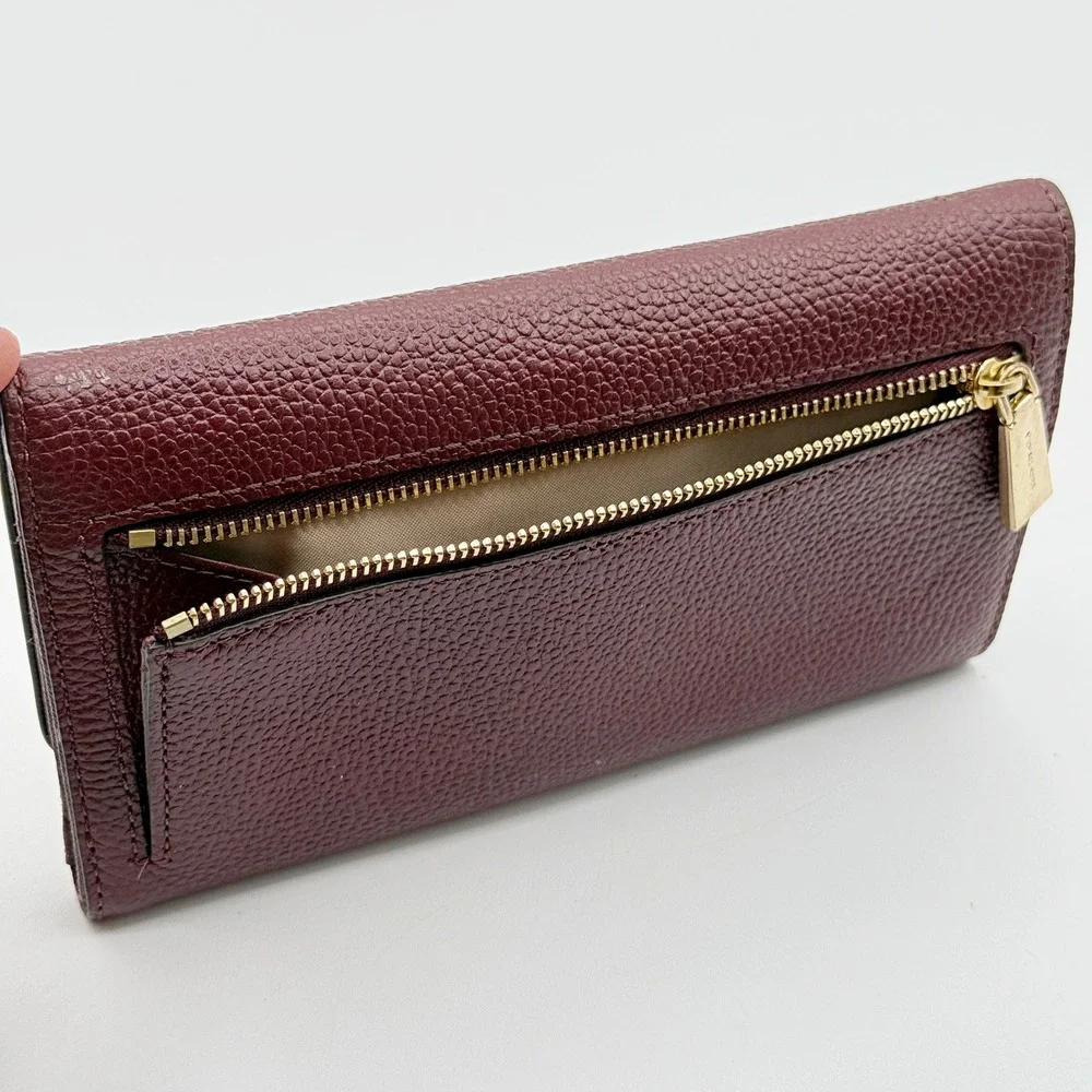 Michael Kors Adele Slim Flap Wallet Burgundy Pebbled Leather Gold Hardware OS